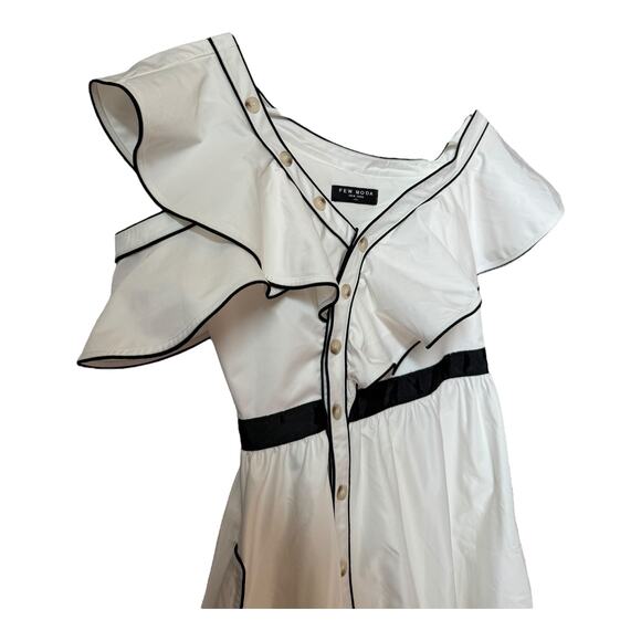 Few Moda New York Asymmetric frilled off shoulder white black dress size small - Picture 6 of 12
